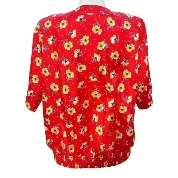 Vintage Notations Red & yellow floral Short Sleeve Button Shirt polka dots M - Picture 4 of 10